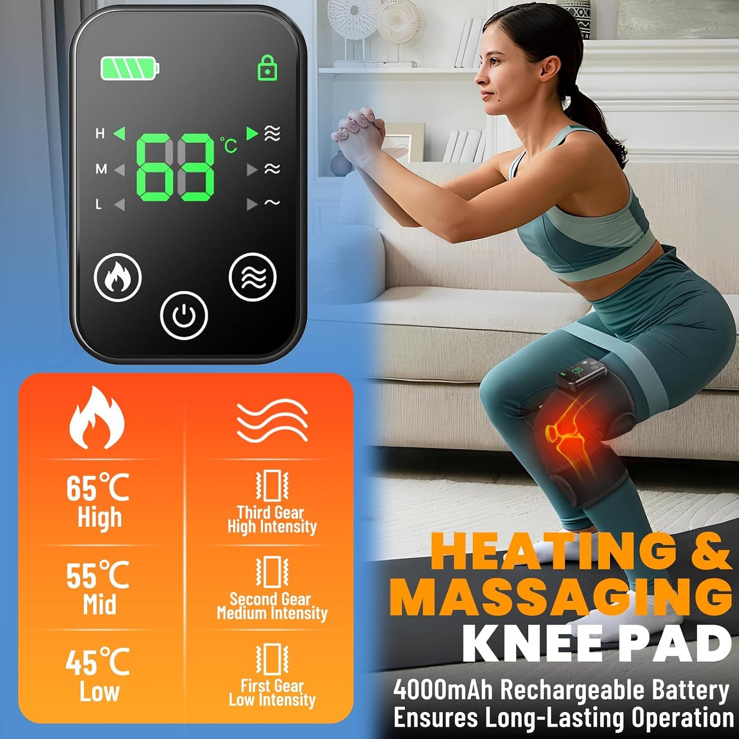 Knee Massager Joint Pain Relief 3-in-1 Cordless Knee Heat Pads