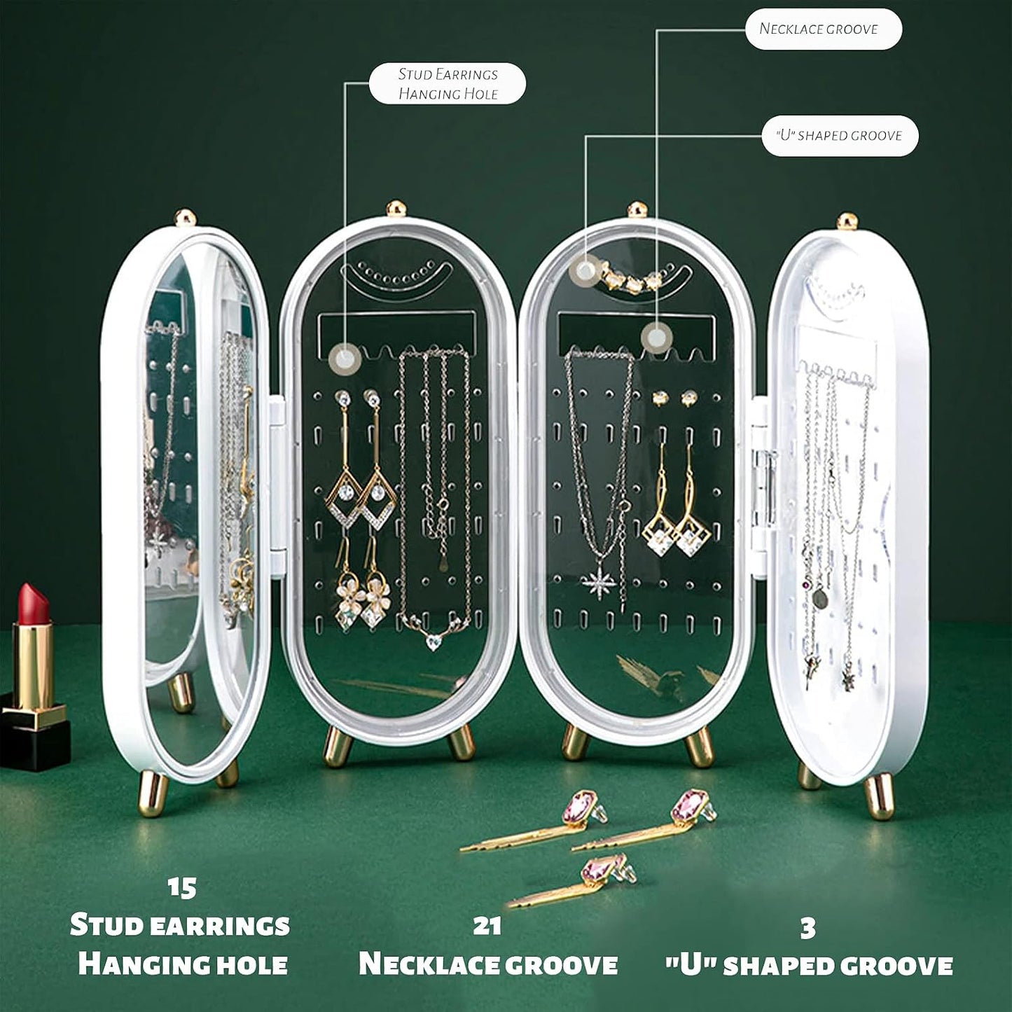 3‑Fold Foldable Jewellery Travel Box with Mirror || Compact Organizer for Earrings