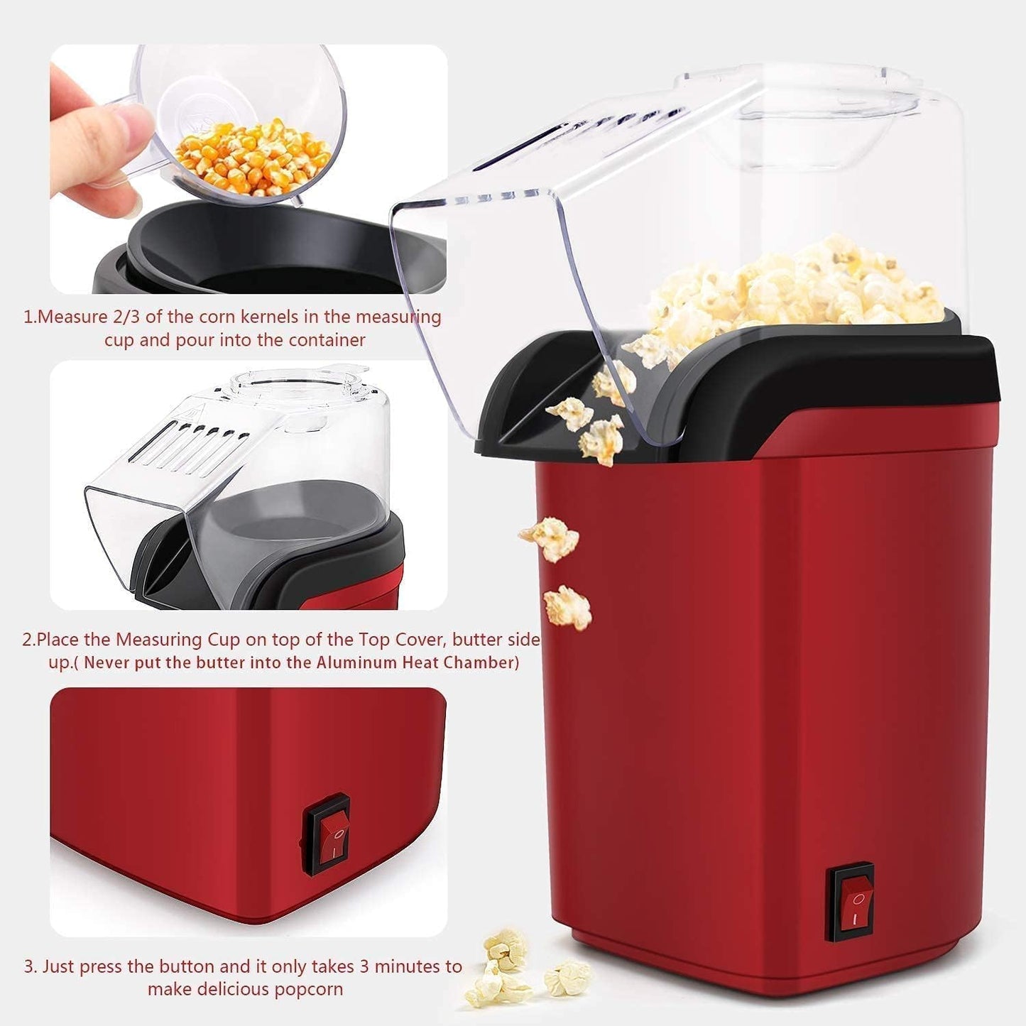 Hot Air Popcorn Popper no Oil , Healthy and Delicious Popcorn in just Minutes