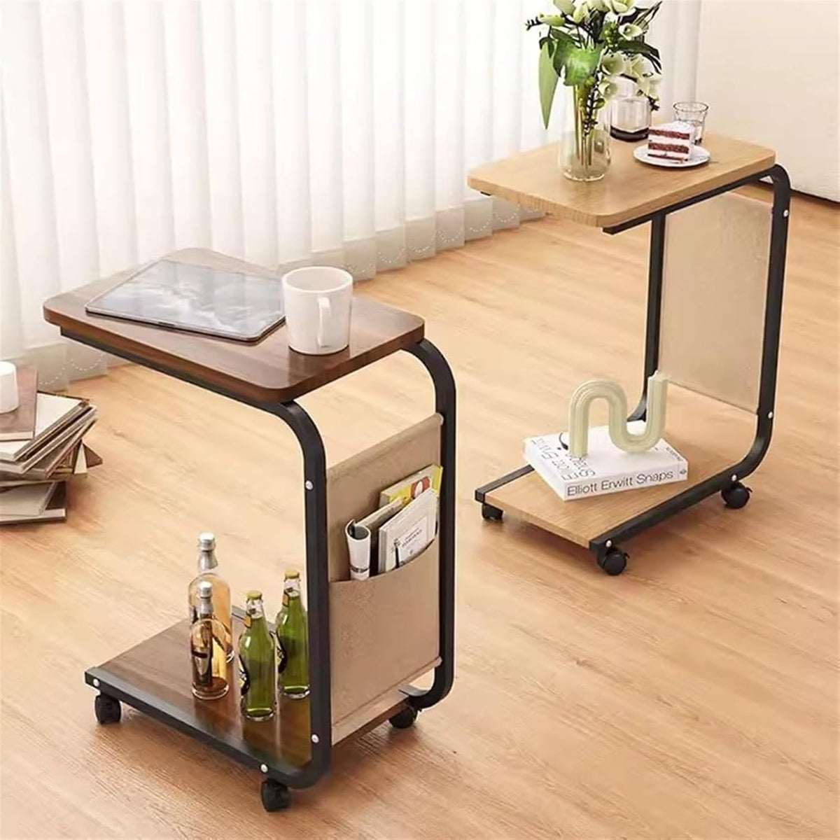 Side Table C Shaped Sofa Side Table with wheels