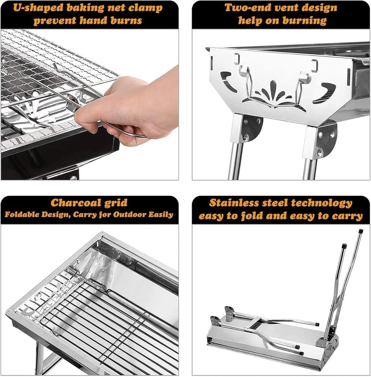 Large Charcoal Grill BBQ with Stand Stainless Steel, Outdoor Barbecue Grill