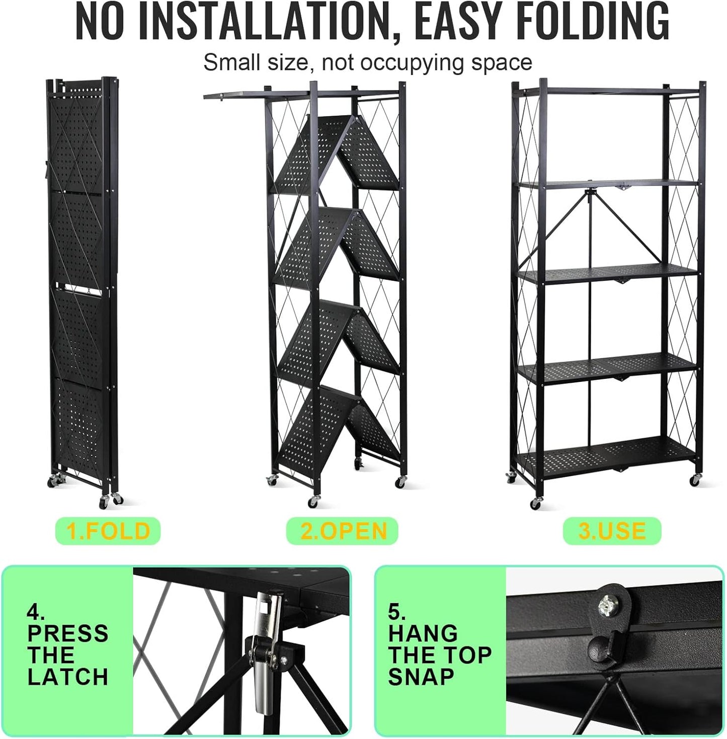 Foldable Storage Shelves 5 Tier, Storage Racks Kitchen Cabinet, Shelf Storage Multipurpose