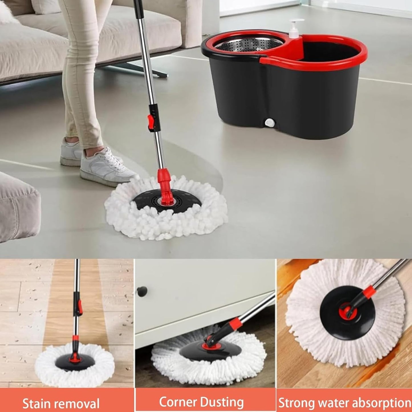 Rotating Spin floor Mop and Bucket with Wringer Kit,360°