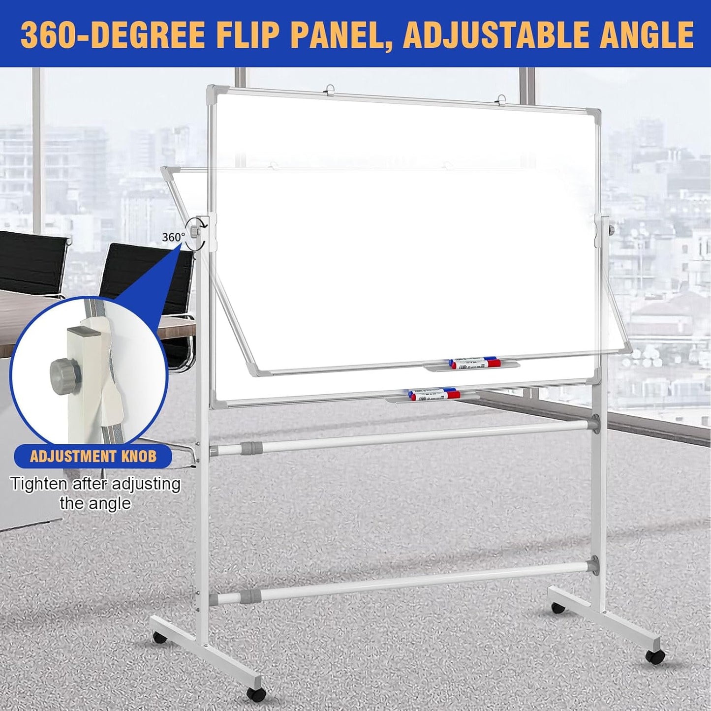Double Sided Magnetic moveable whiteboard ,comes  with free magnetic Erasable markers (3pcs) & 1 duster eraser