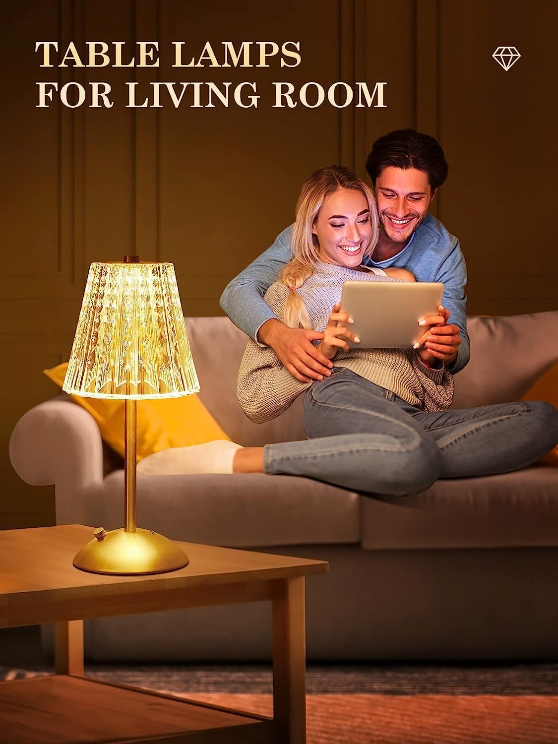Crystal Table Lamp, Bedside Crystal Table Lamp with Touch Control
