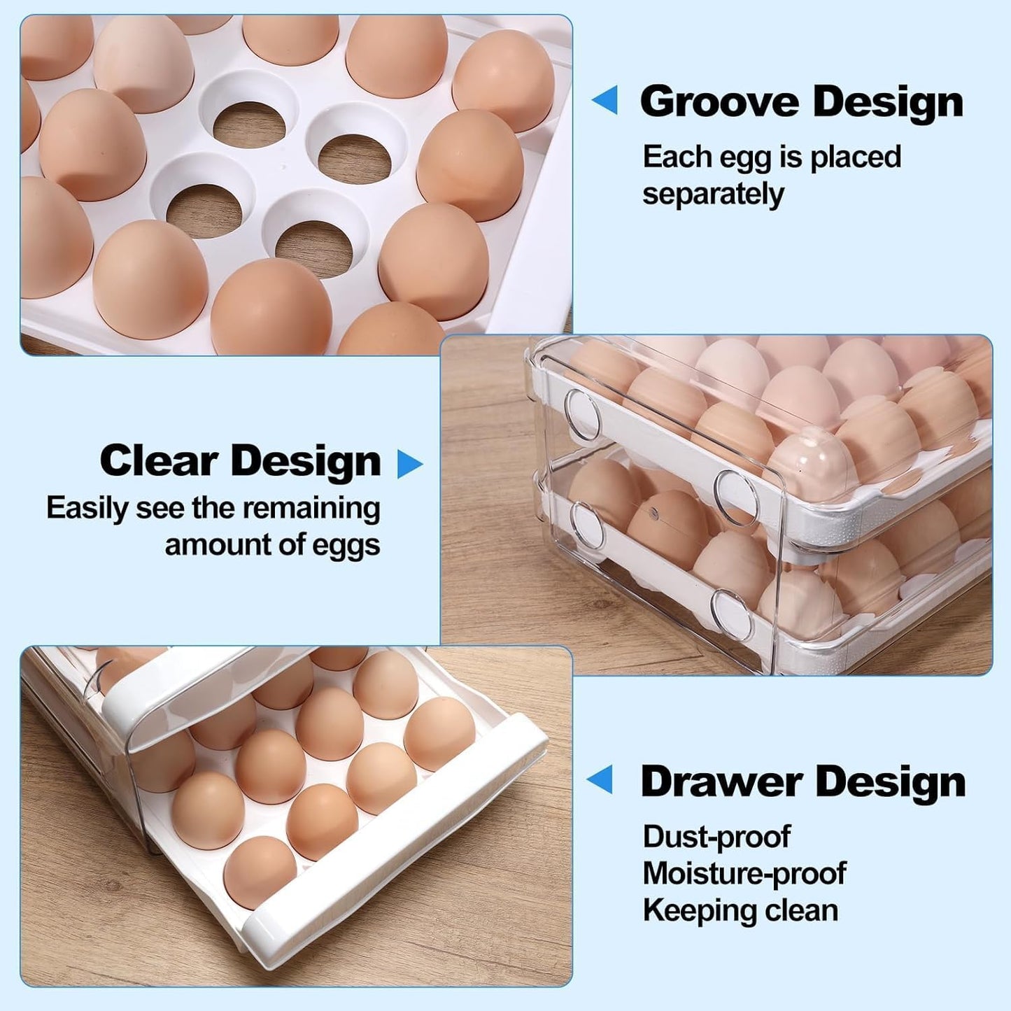 Egg Holder for Refrigerator, 40 Capacity Egg Storage