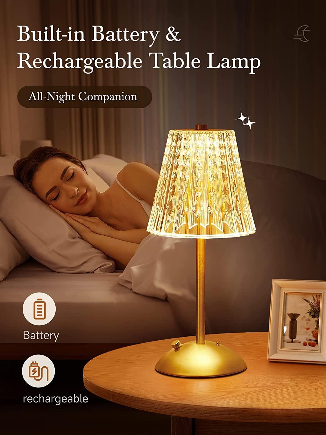 Crystal Table Lamp, Bedside Crystal Table Lamp with Touch Control