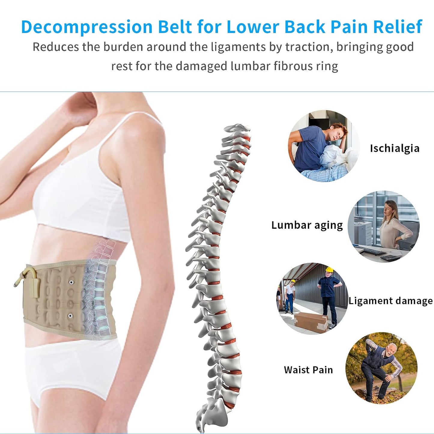 Decompression Back Belt - Lumbar Support Belt for Men & Women