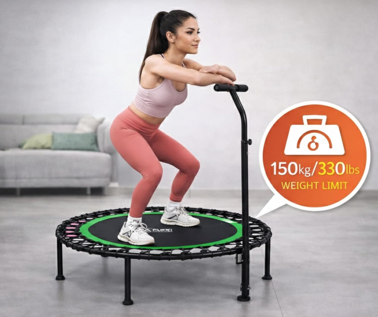 Mini Rebounder Fitness Trampoline for Adults with Bungee Cords