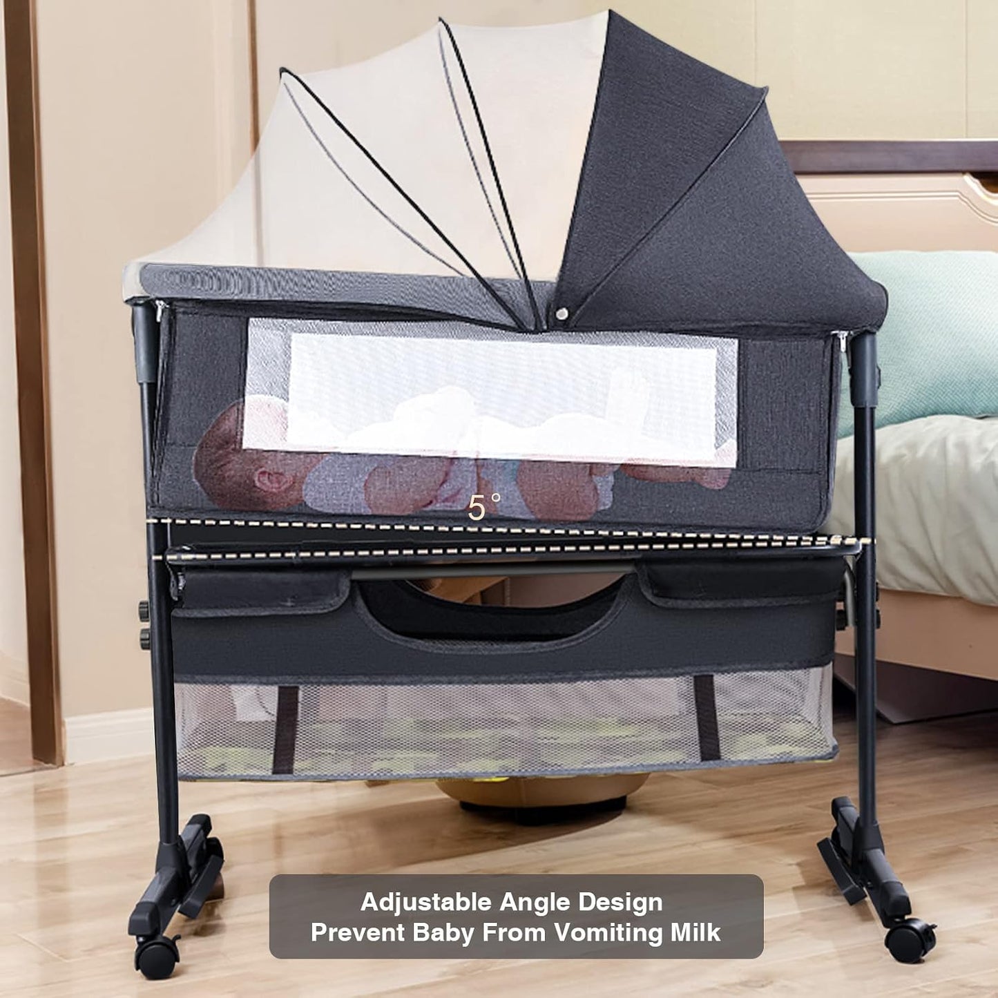 Baby Bassinet Bedside Sleeper Bedside Baby Crib - Portable Baby Bed with Wheels