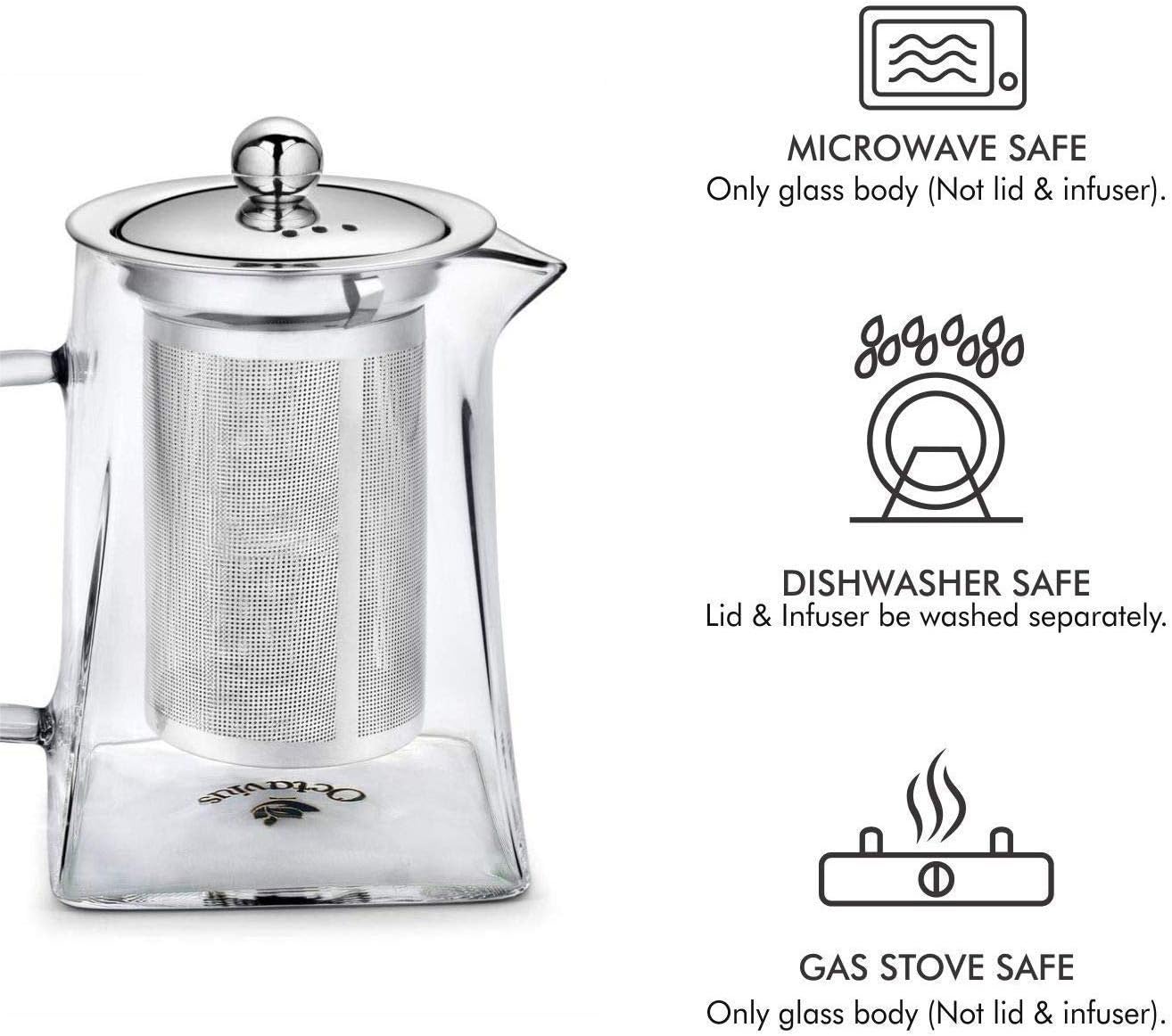 Glass Herbal Tea Pot with Stainless Steel Filter 750mls / 1000mls