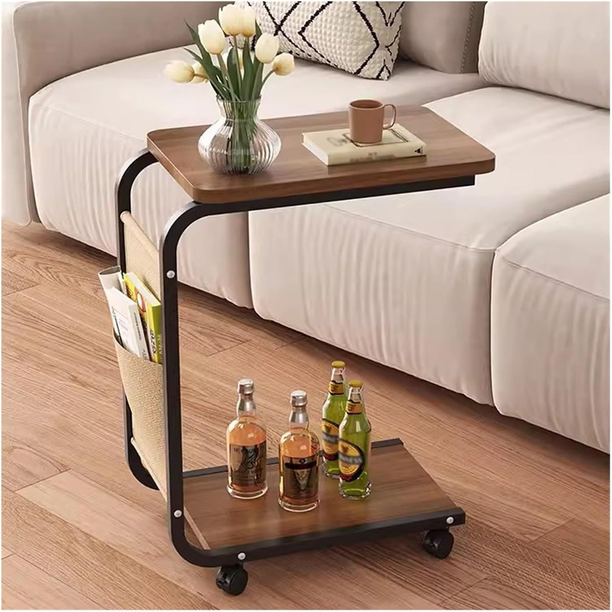 Side Table C Shaped Sofa Side Table with wheels