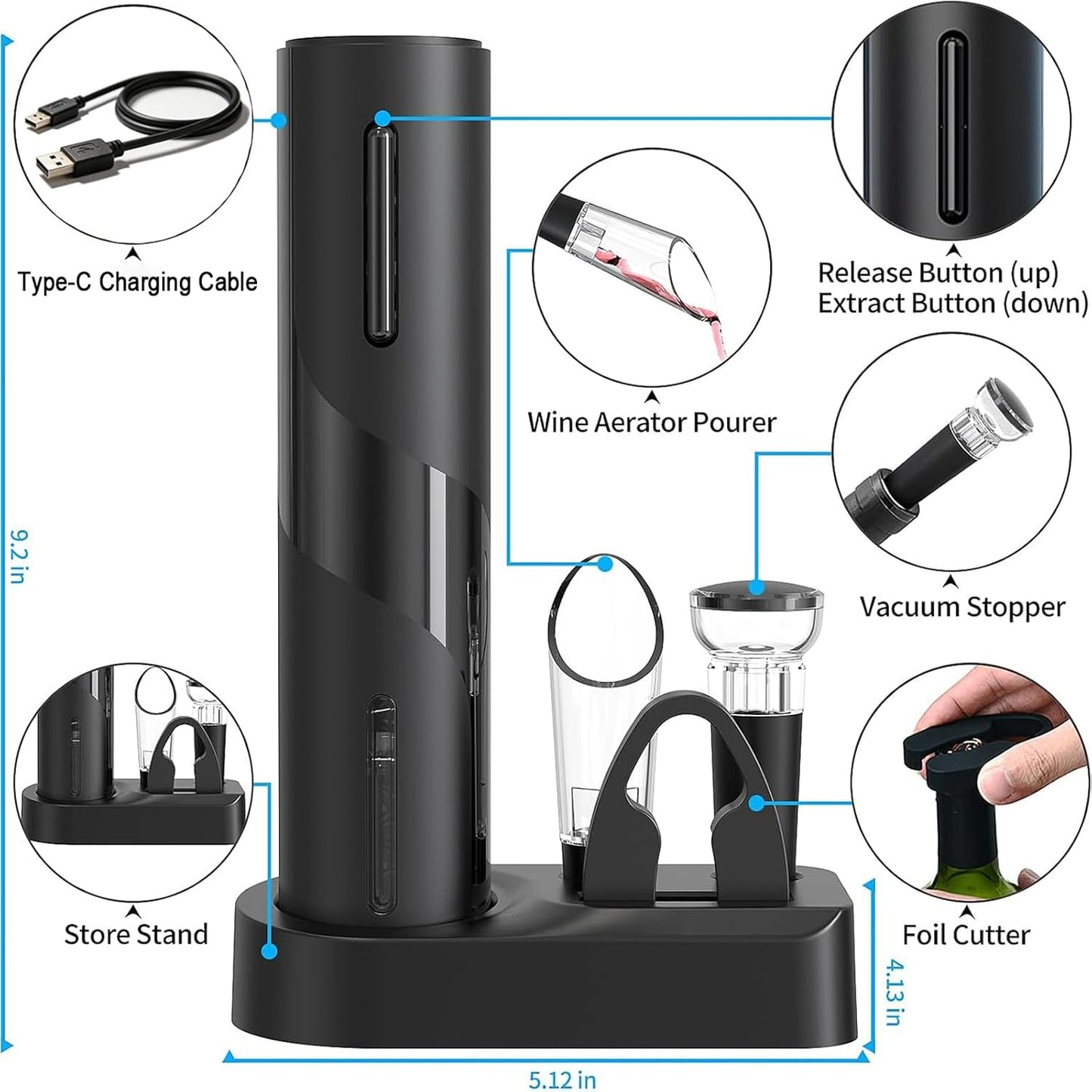 Electric Wine Opener Set, Automatic Corkscrew Opener Kit, Battery Operated
