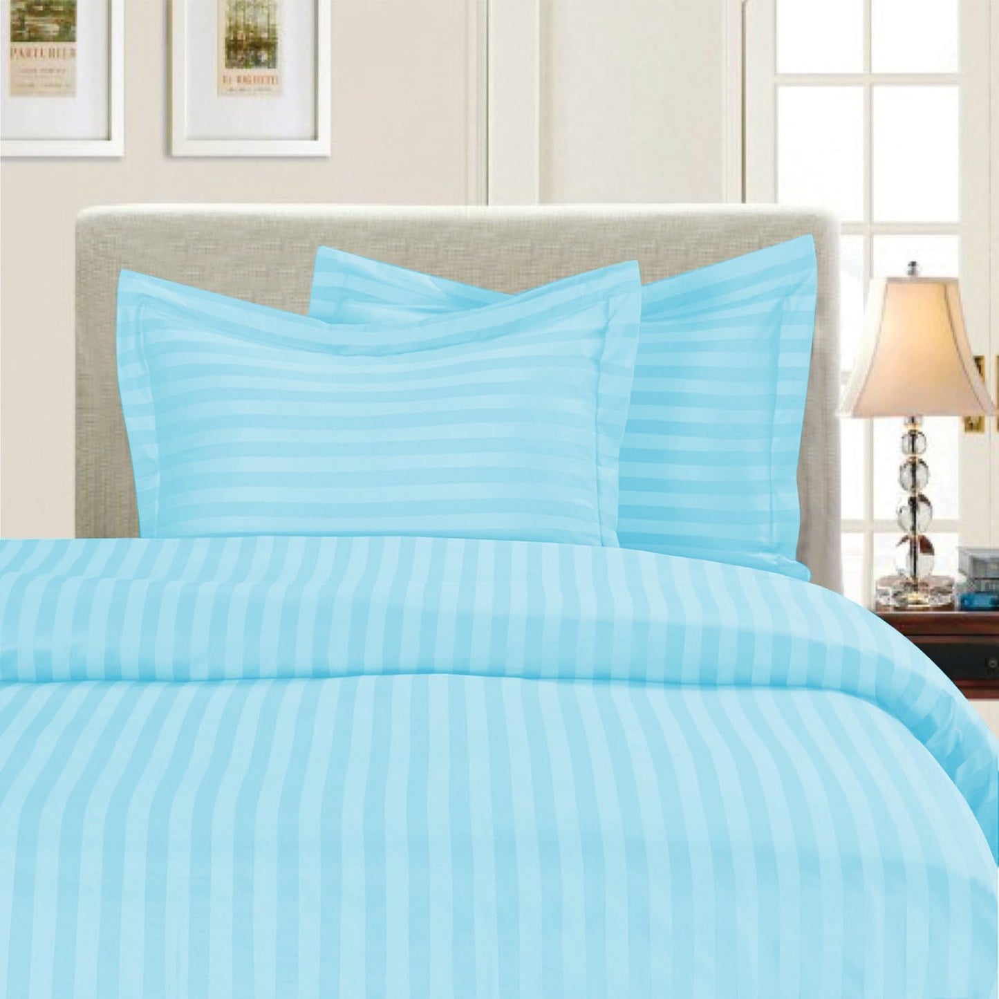 Hotel high Quality Egyptian king size cotton Stripe Bedsheet 6pcs (1 top bedsheet, 1 fitted bedsheet 4 pillowcases)