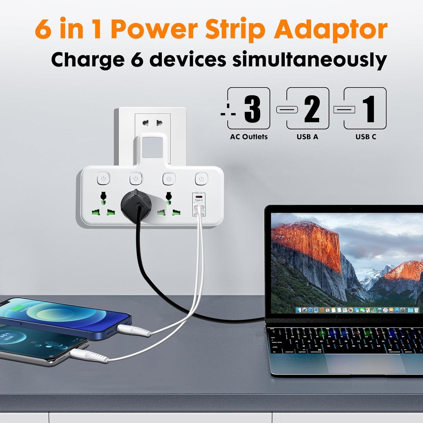Power Strip Surge Protector Multi Plug Adapter USB Extension Socket Wall Charger