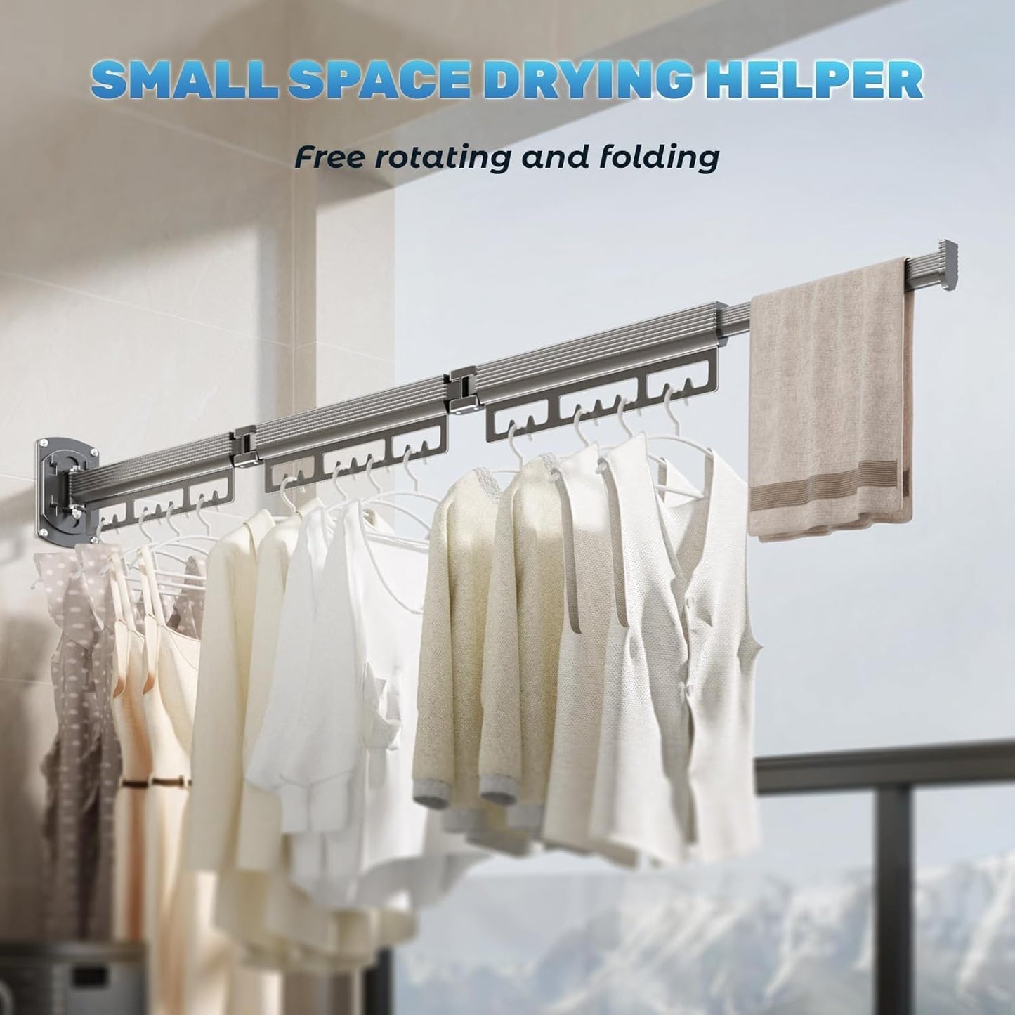Wall Mount Drying Rack Folding Clothes Hanger No-Drill Retractable Clothesline