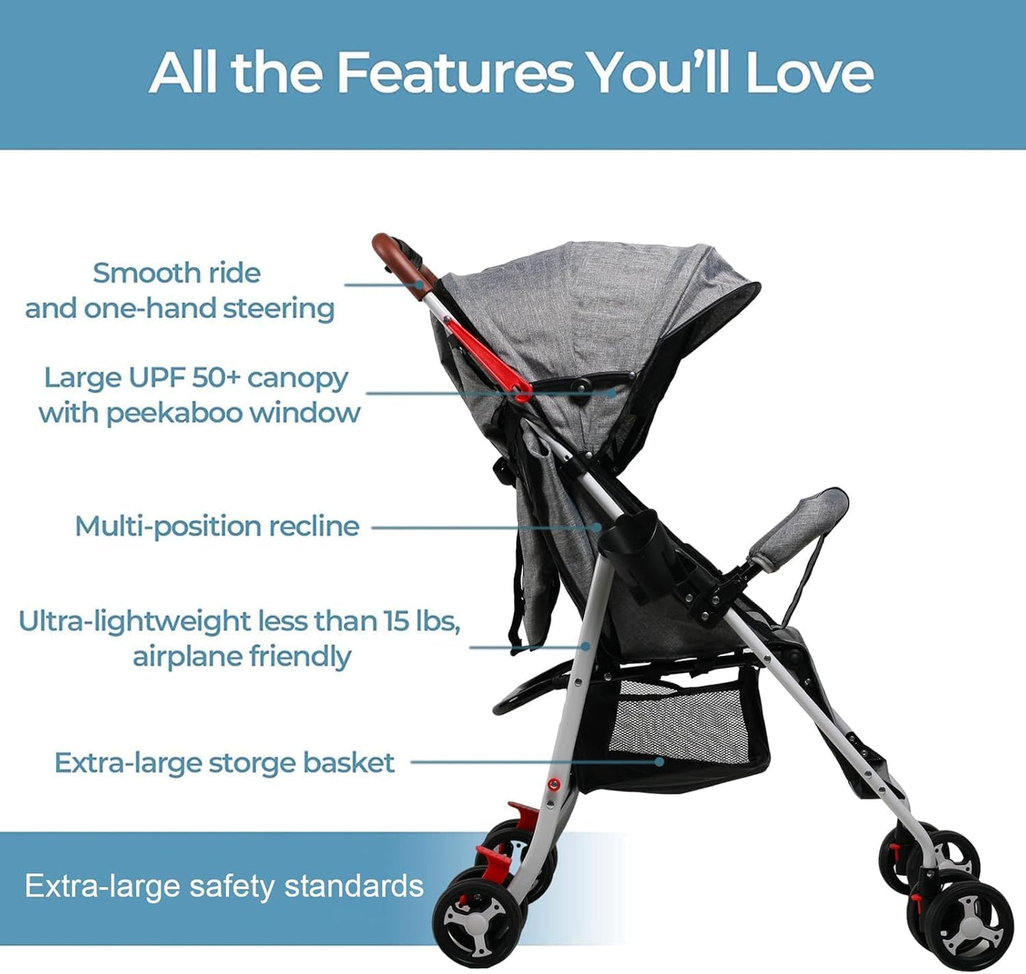 Baby Stroller for Toddler, Foldable Aluminum Alloy Pushchair with Adjustable Backrest