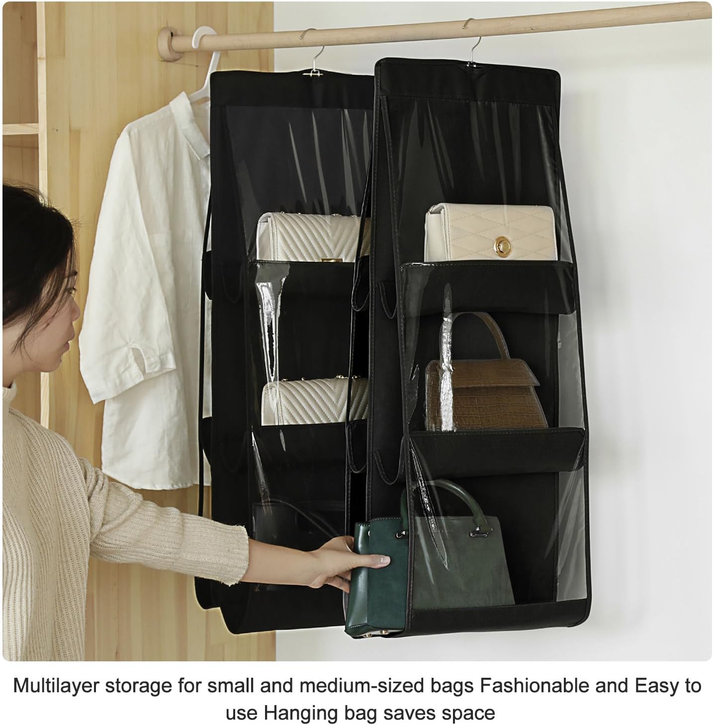 2pcs Clear Handbag & Purse Organizer Hanging Bag Storage