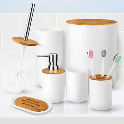 6-pcs Bathroom Accessory Set Includes Toothbrush Cup & Holder, Soap Dispenser, Soap Dish, Durable Toilet Brush with Holder
