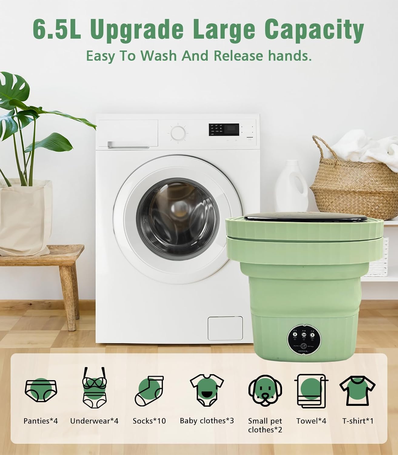 Portable Washing Machine, Washer Dryer, 6.5L High Capacity with Dehydration Function