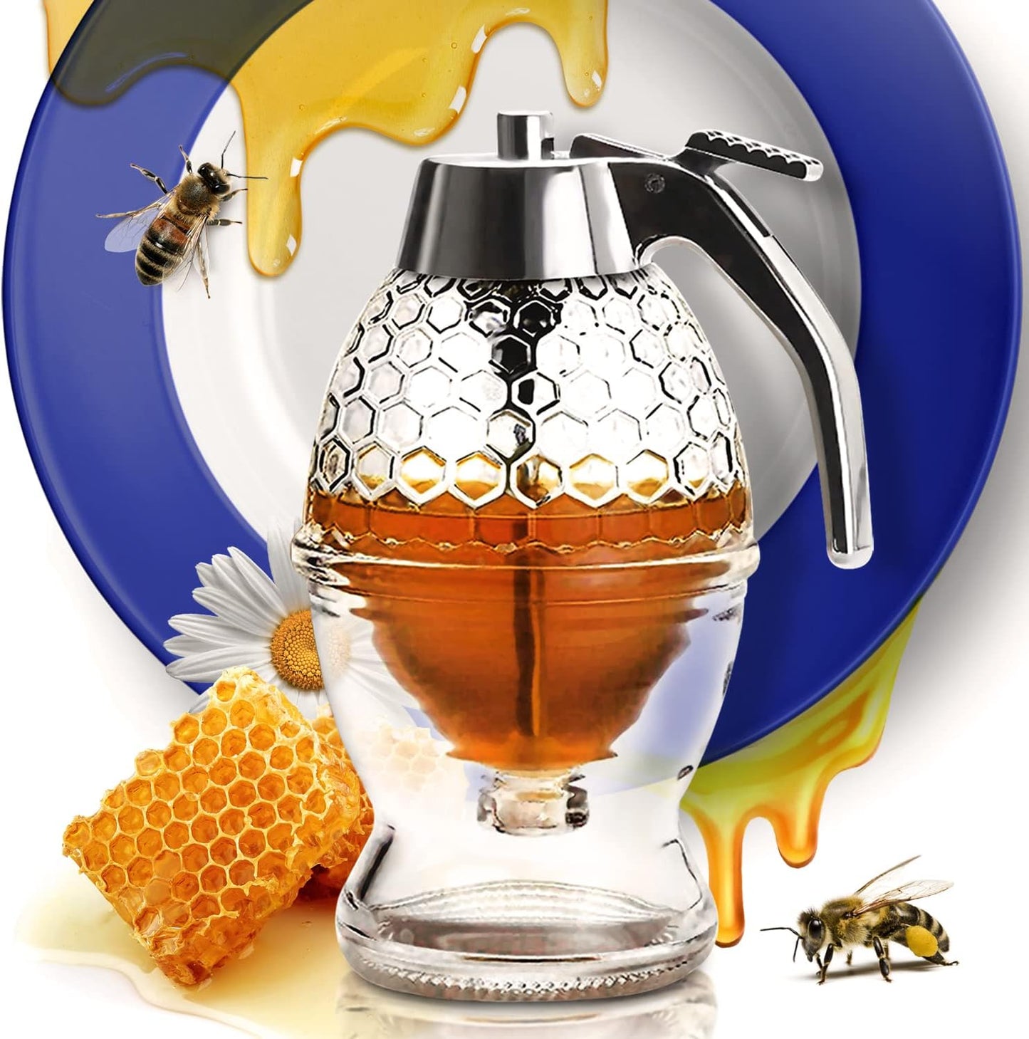 Honey dispenser Glass No Drip Syrup Sugar Container
