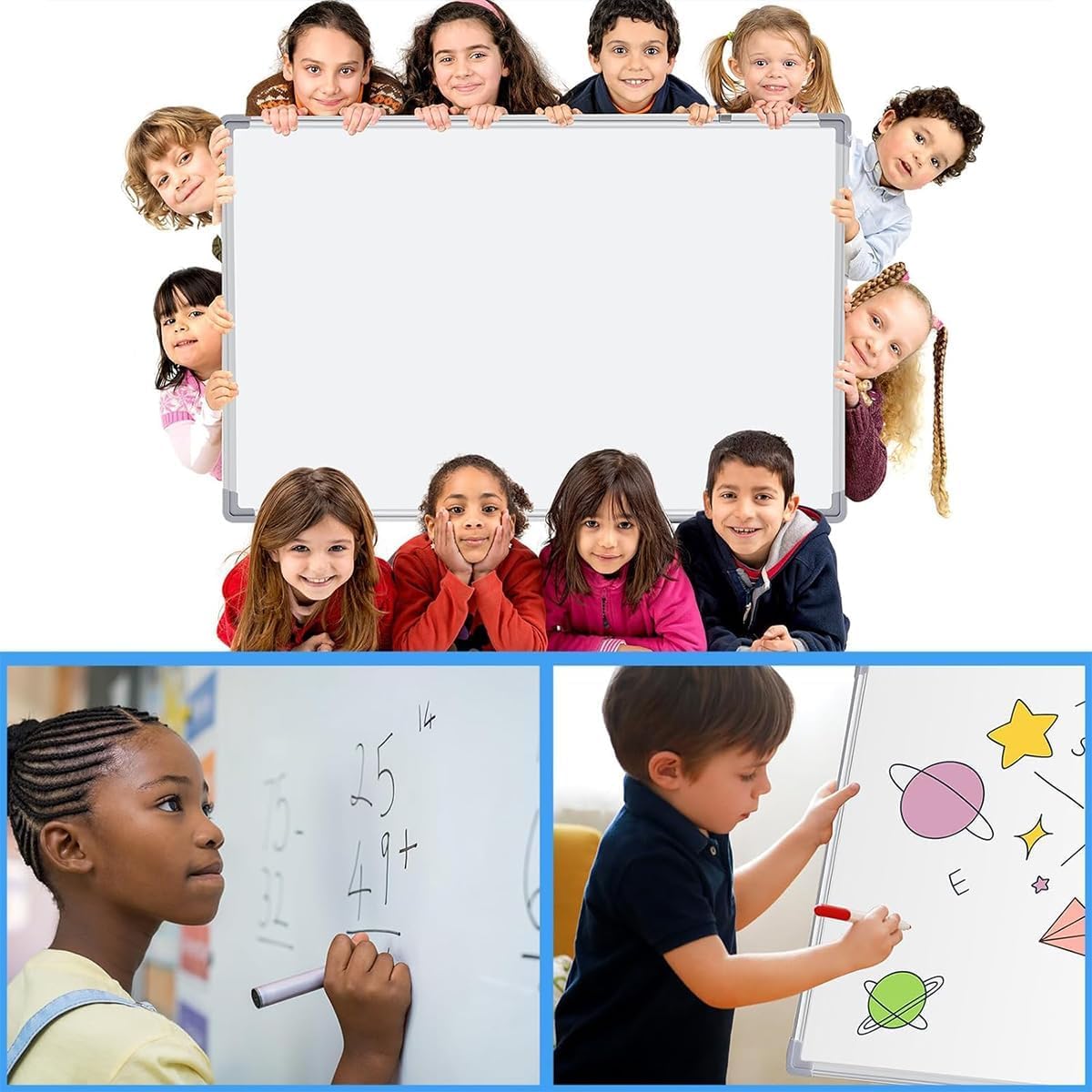 Double Sided Magnetic moveable whiteboard ,comes  with free magnetic Erasable markers (3pcs) & 1 duster eraser
