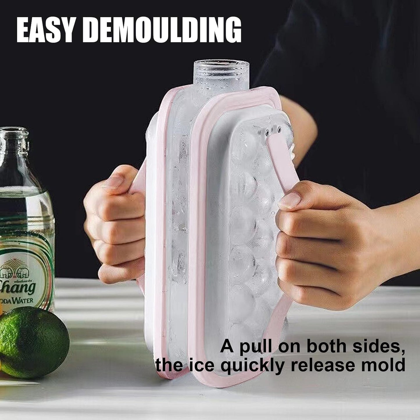 2 Portable Ball Ice Maker Bottles - 2 in 1 Portable Ice Ball and Round Cube Making