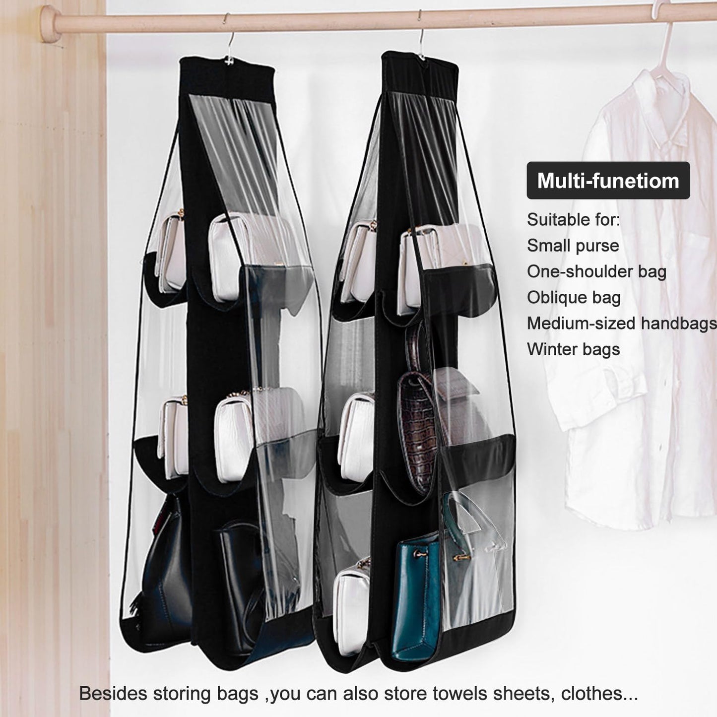 2pcs Clear Handbag & Purse Organizer Hanging Bag Storage