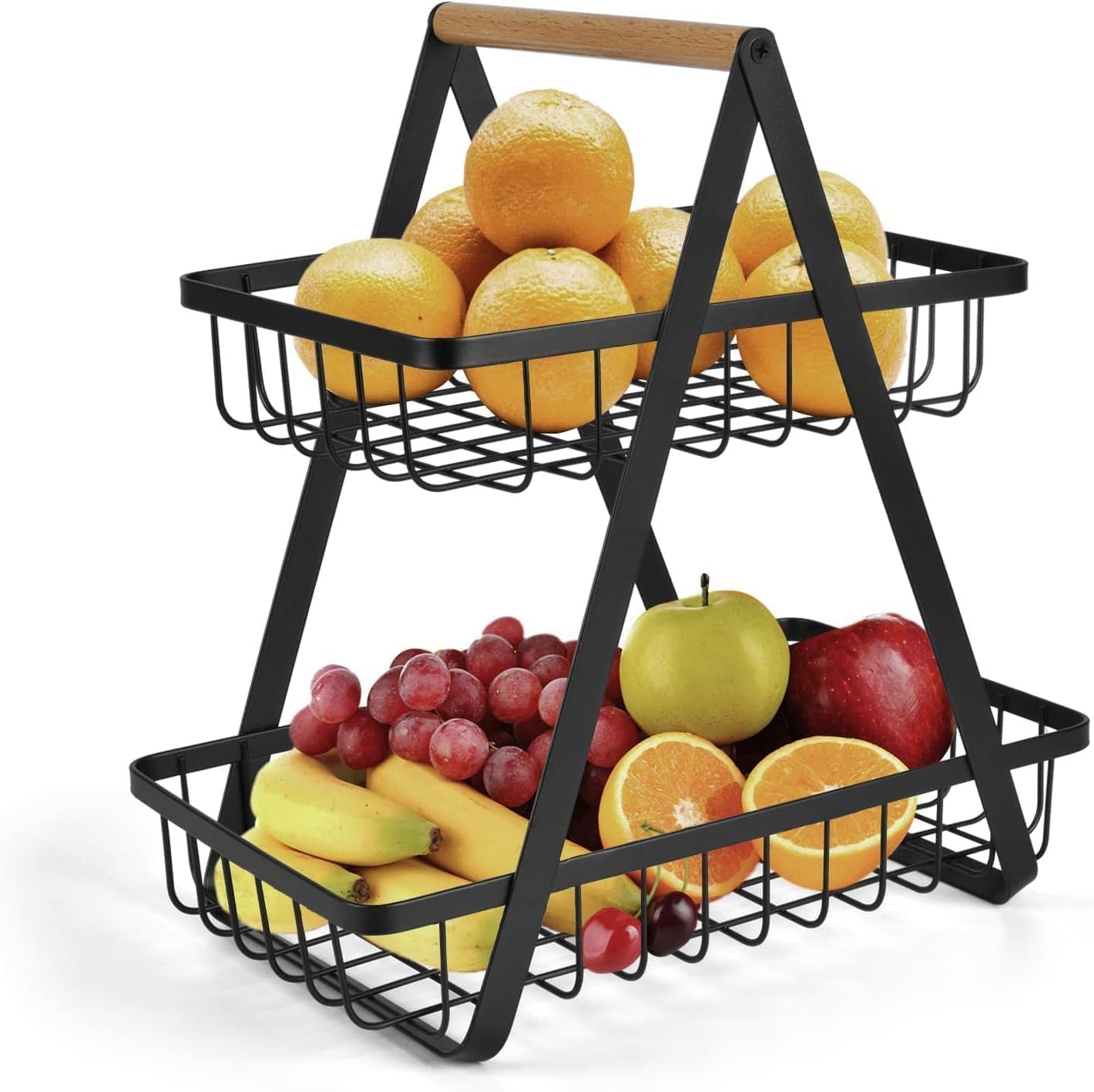 2-Tier Fruit Basket for Kitchen Counter – Detachable Metal Storage Bowl