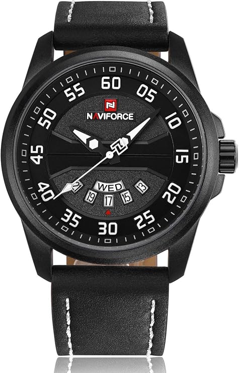 NAVIFORCE Genuine Leather Quartz Date Week Waterproof Sport Men Watches