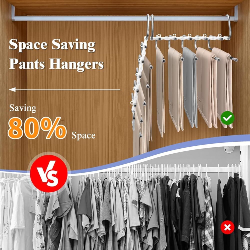 A set of 5 Magic Pants Hangers | 5 in 1 Space Saving Closet Organizer