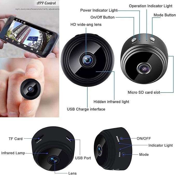Mini WiFi Hidden Cameras,Wireless Spy Cameras with Video Live Feed / baby Nanny cam