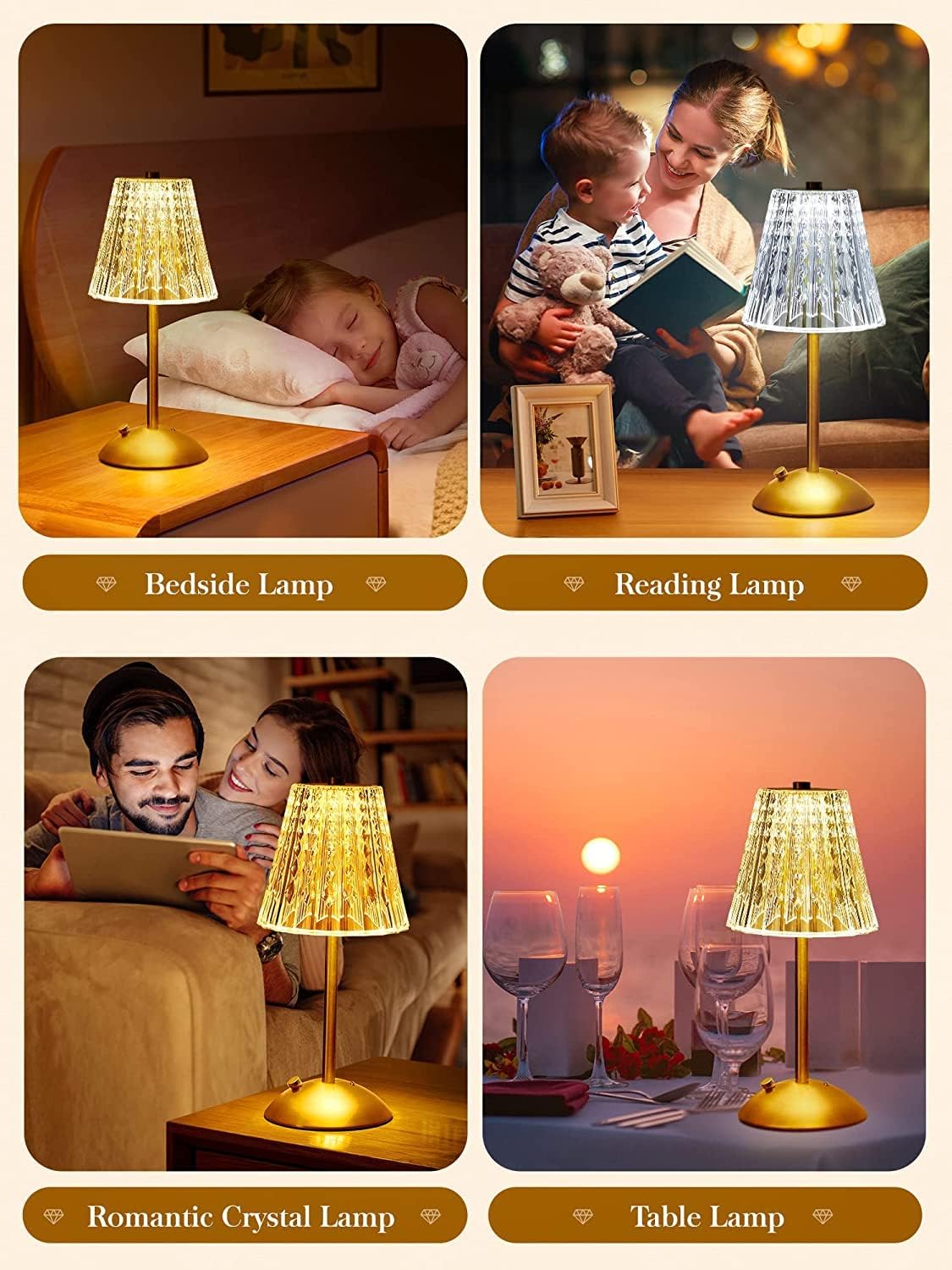 Crystal Table Lamp, Bedside Crystal Table Lamp with Touch Control