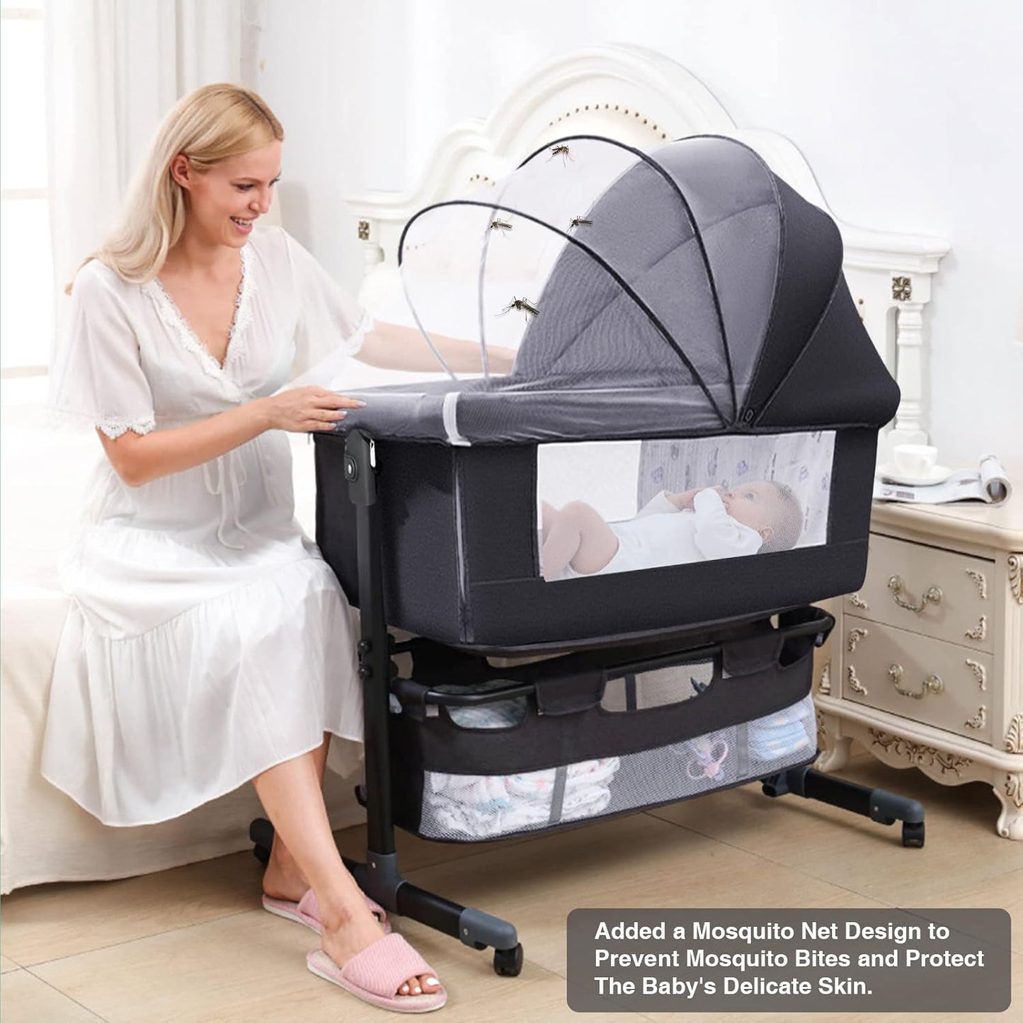 Baby Bassinet Bedside Sleeper Bedside Baby Crib - Portable Baby Bed with Wheels