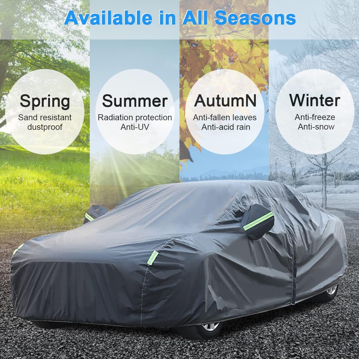 Car Cover Sunscreen UV Protection, Full Exterior Cover with Mirror Pocket/Driver