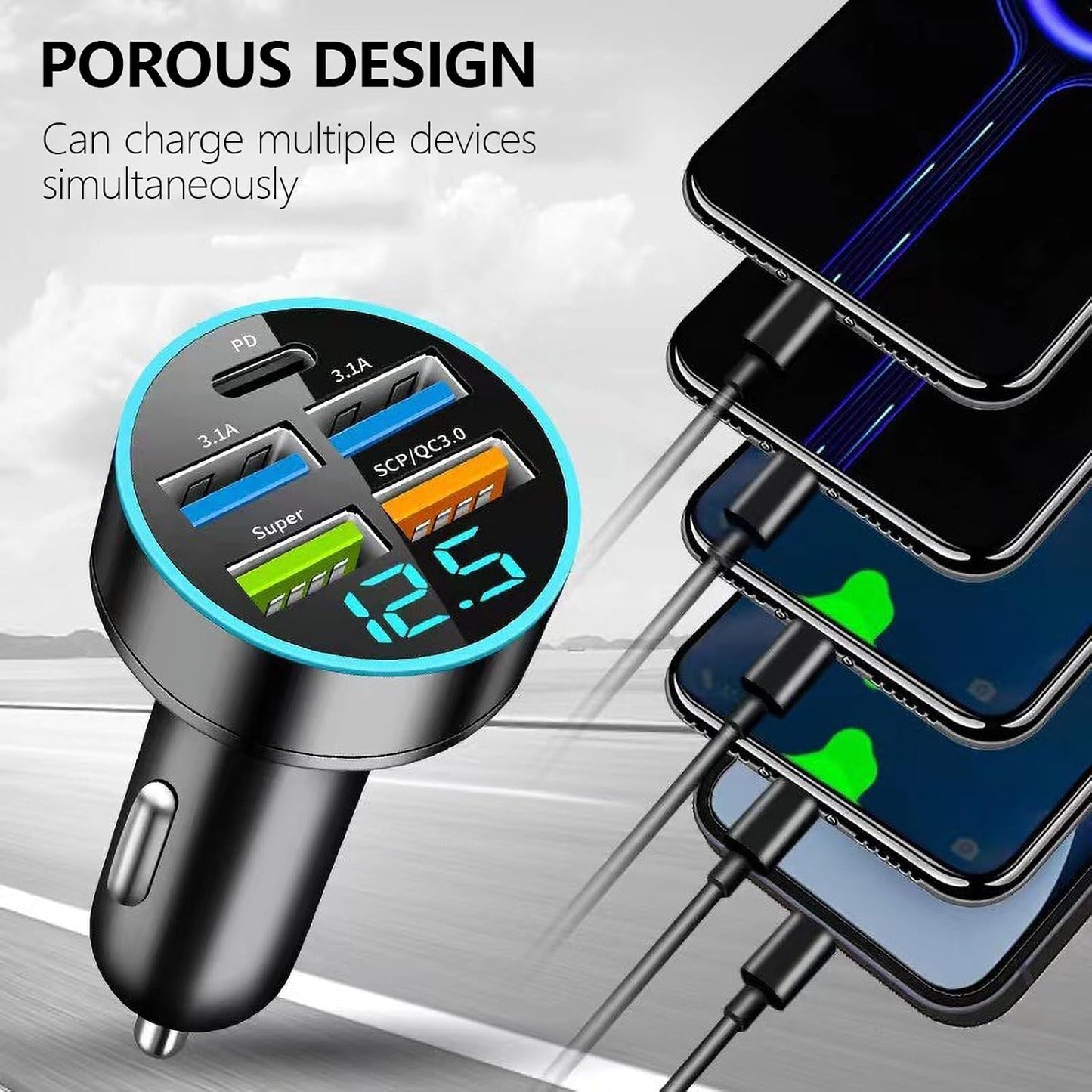 Total 66W Intelligent Car Charging Multi Port Rapid Car Charging