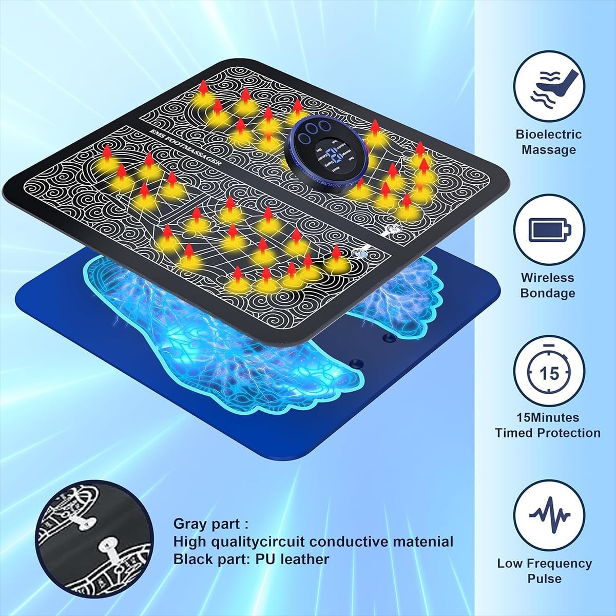 Intelligent Health Foot Massager, EMS Pulse Massage Foot Pad, Micro Current Foot massage
