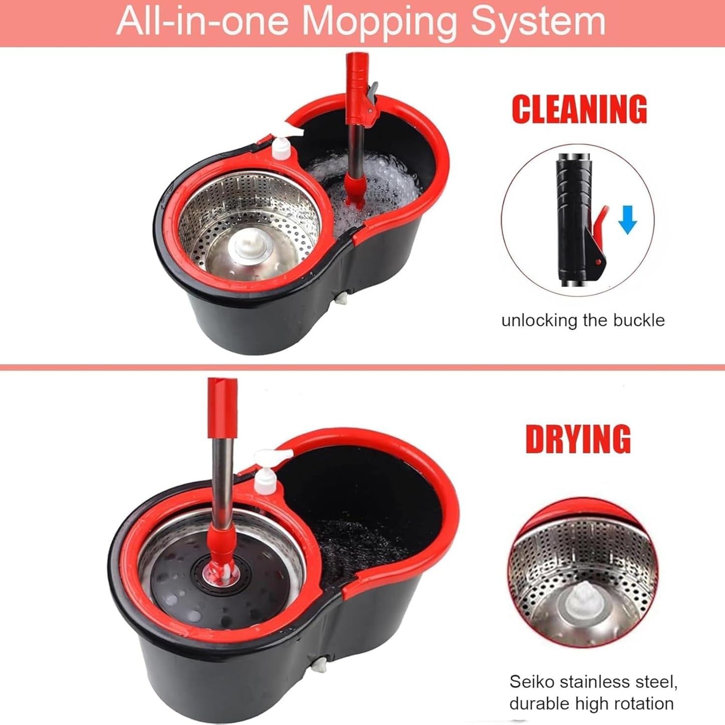 Rotating Spin floor Mop and Bucket with Wringer Kit,360°