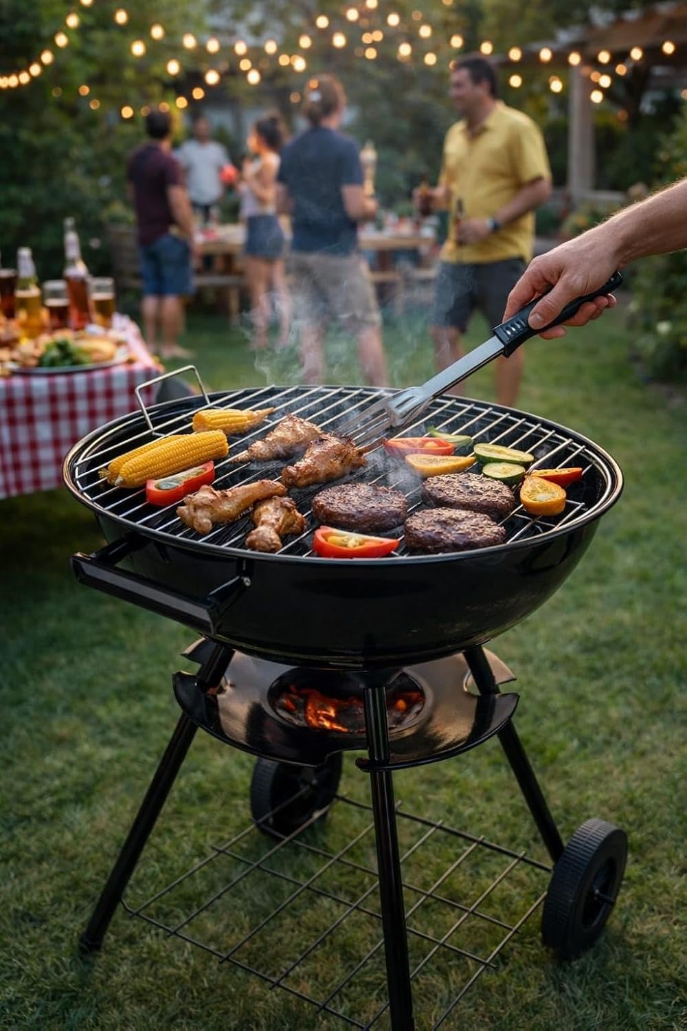 Portable Outdoor Charcoal BBQ Grill with Lid, Adjustable Air Vent