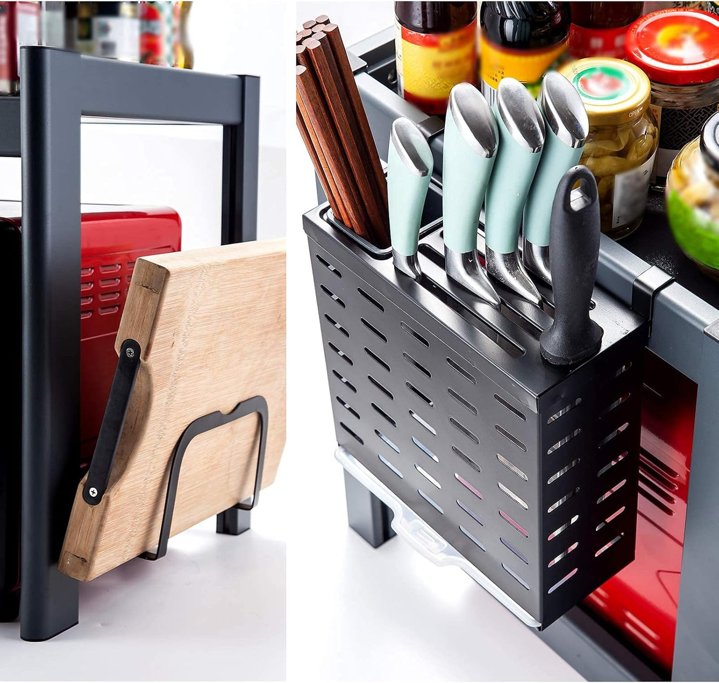 Microwave Shelf Height Adjustable Kitchen Rack with Knife