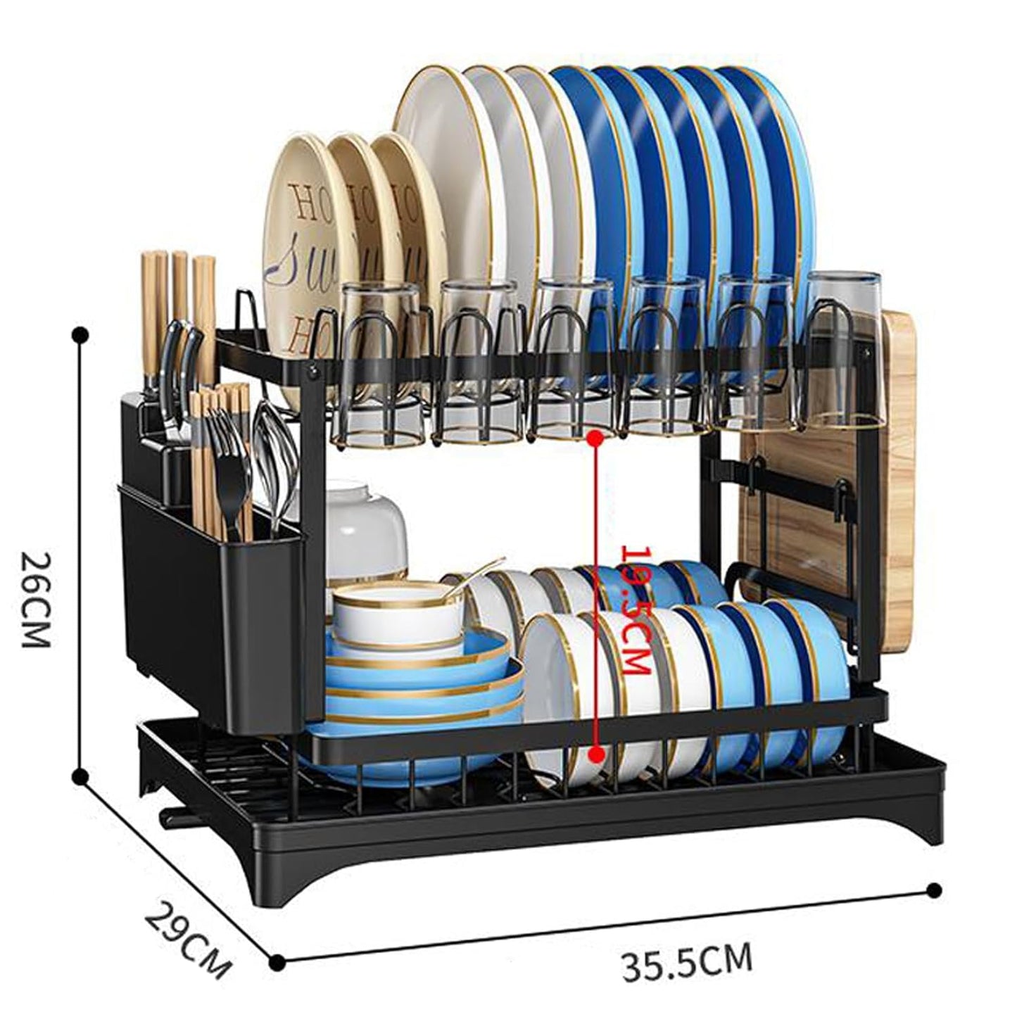 Dish Drying Rack,2 Tier Drying Rack Kitchen with Drainboard