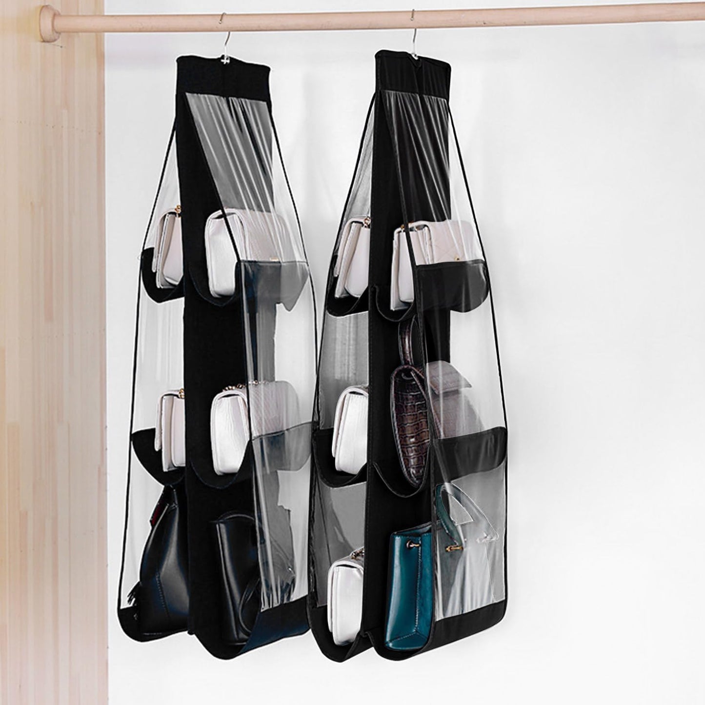 2pcs Clear Handbag & Purse Organizer Hanging Bag Storage