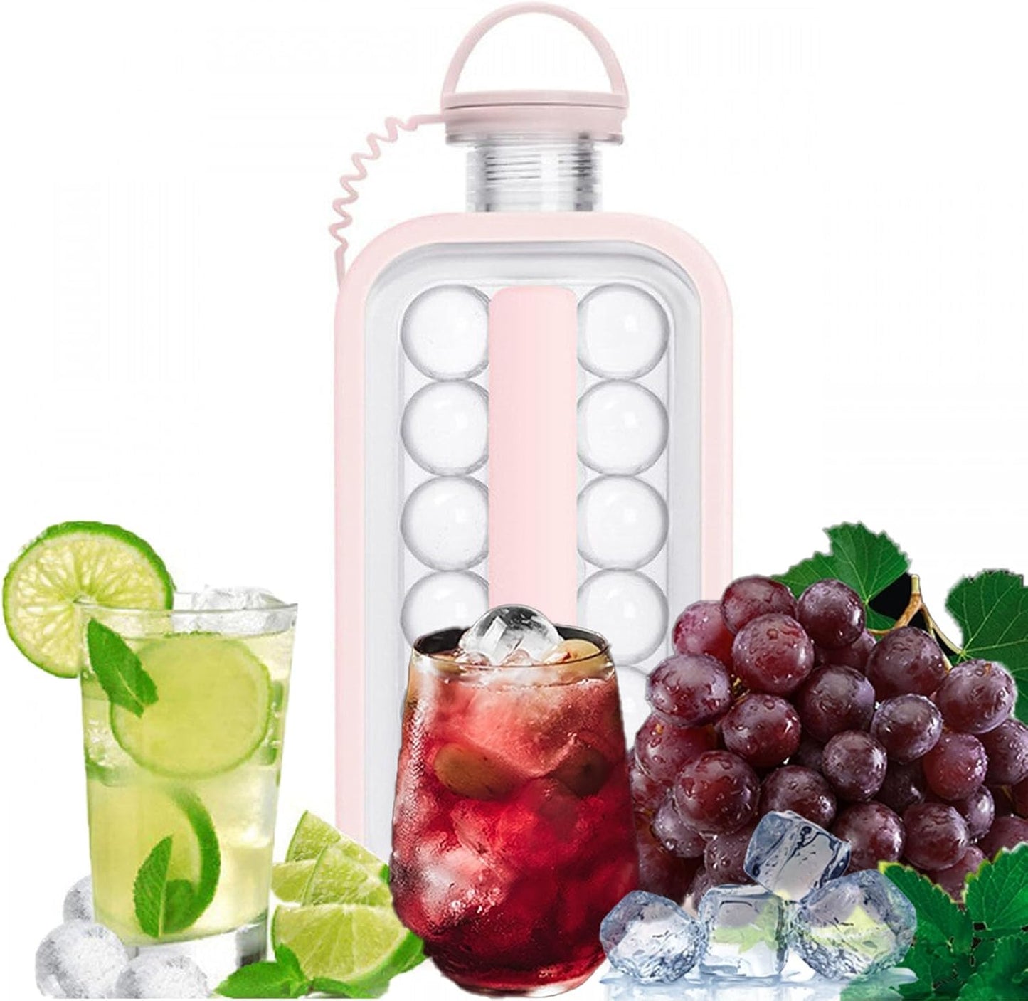 2 Portable Ball Ice Maker Bottles - 2 in 1 Portable Ice Ball and Round Cube Making