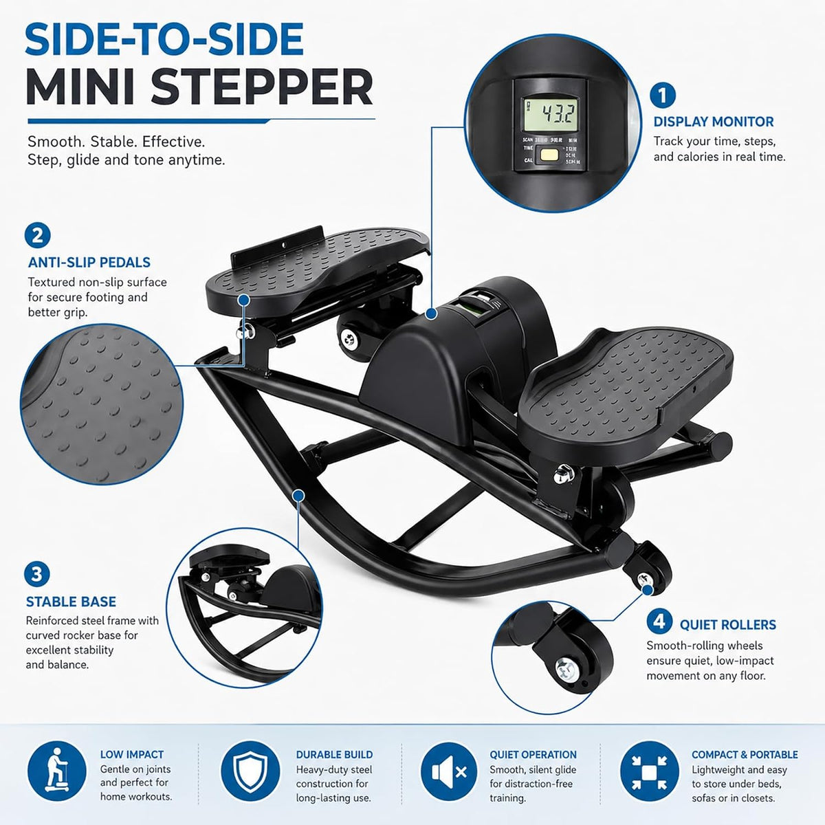 Rock Stepper Step Side-to-Side Lateral Rocking Fitness Stepper with Digital Monitor