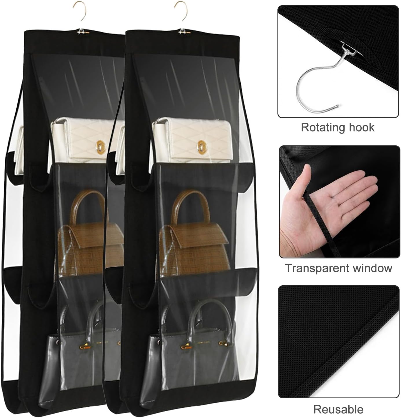 2pcs Clear Handbag & Purse Organizer Hanging Bag Storage