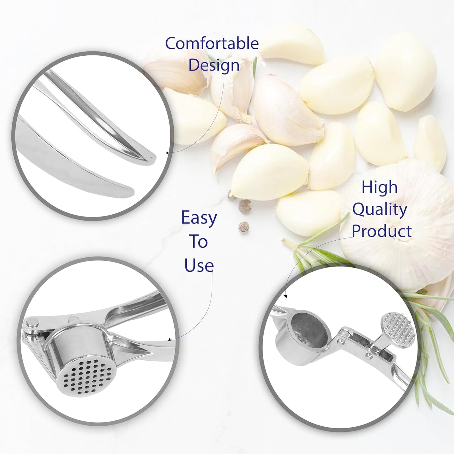 Stainless Steel Multi-Functional Manual Garlic Crusher Presser Portable