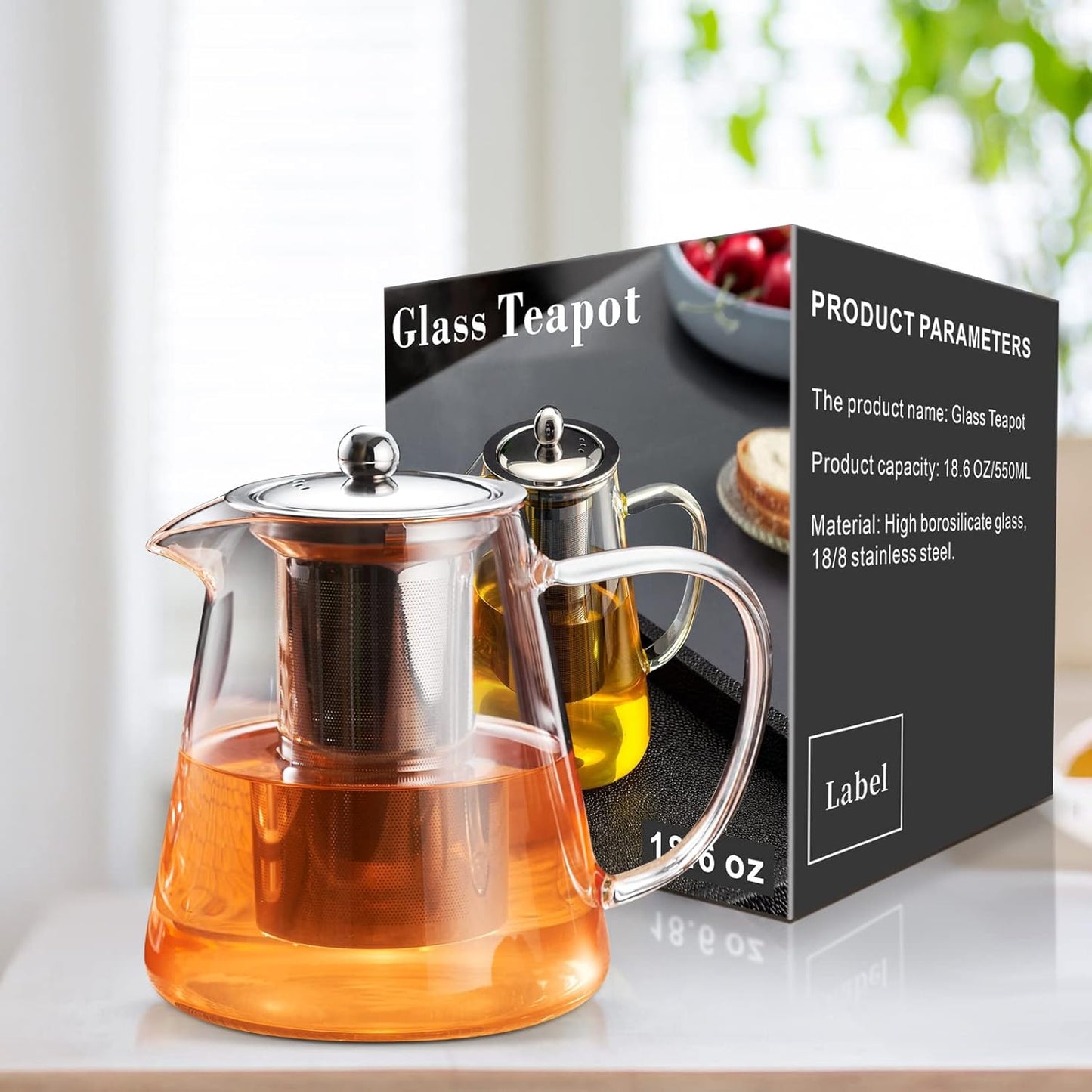 Glass Herbal Tea Pot with Stainless Steel Filter 750mls / 1000mls