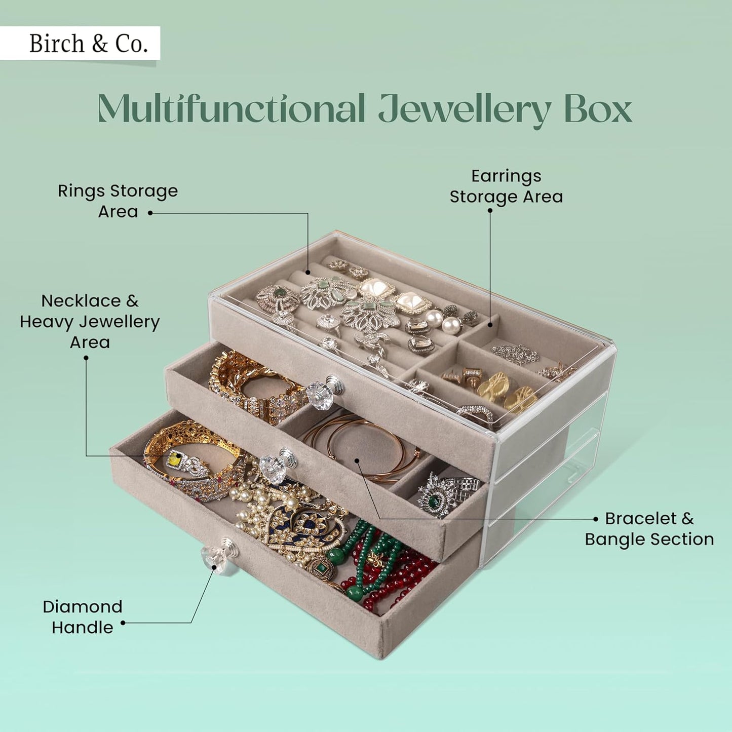 Jewellery Box - 3 Layer Jewellery Organizer Storage Box
