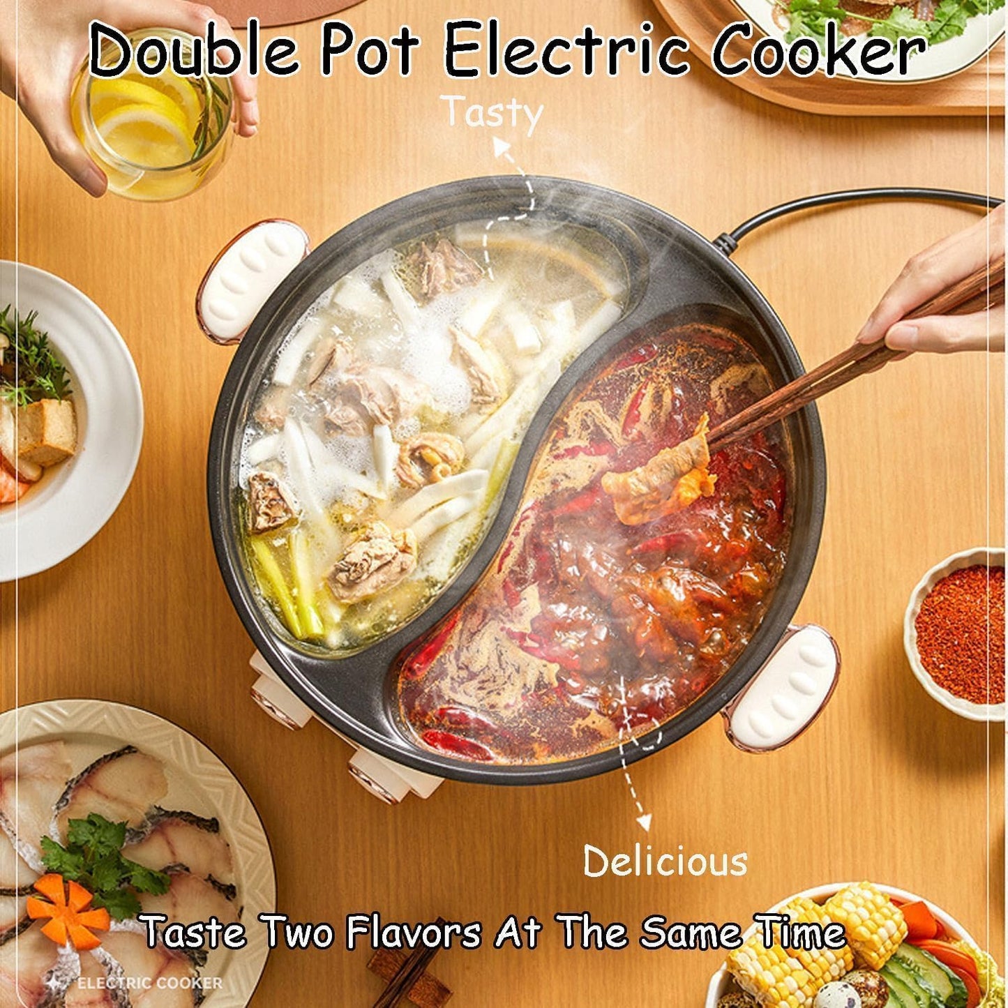 Hot Pot Electric with Divider Double, 6L capacity Non stick
