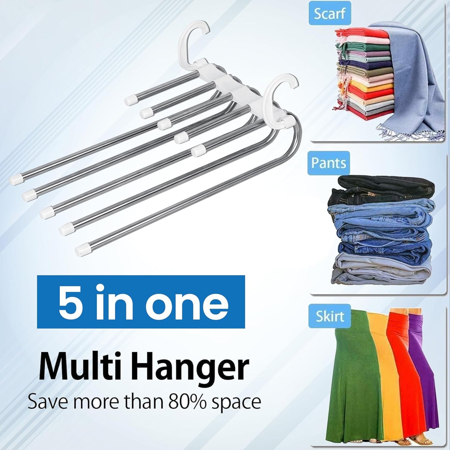 A set of 5 Magic Pants Hangers | 5 in 1 Space Saving Closet Organizer
